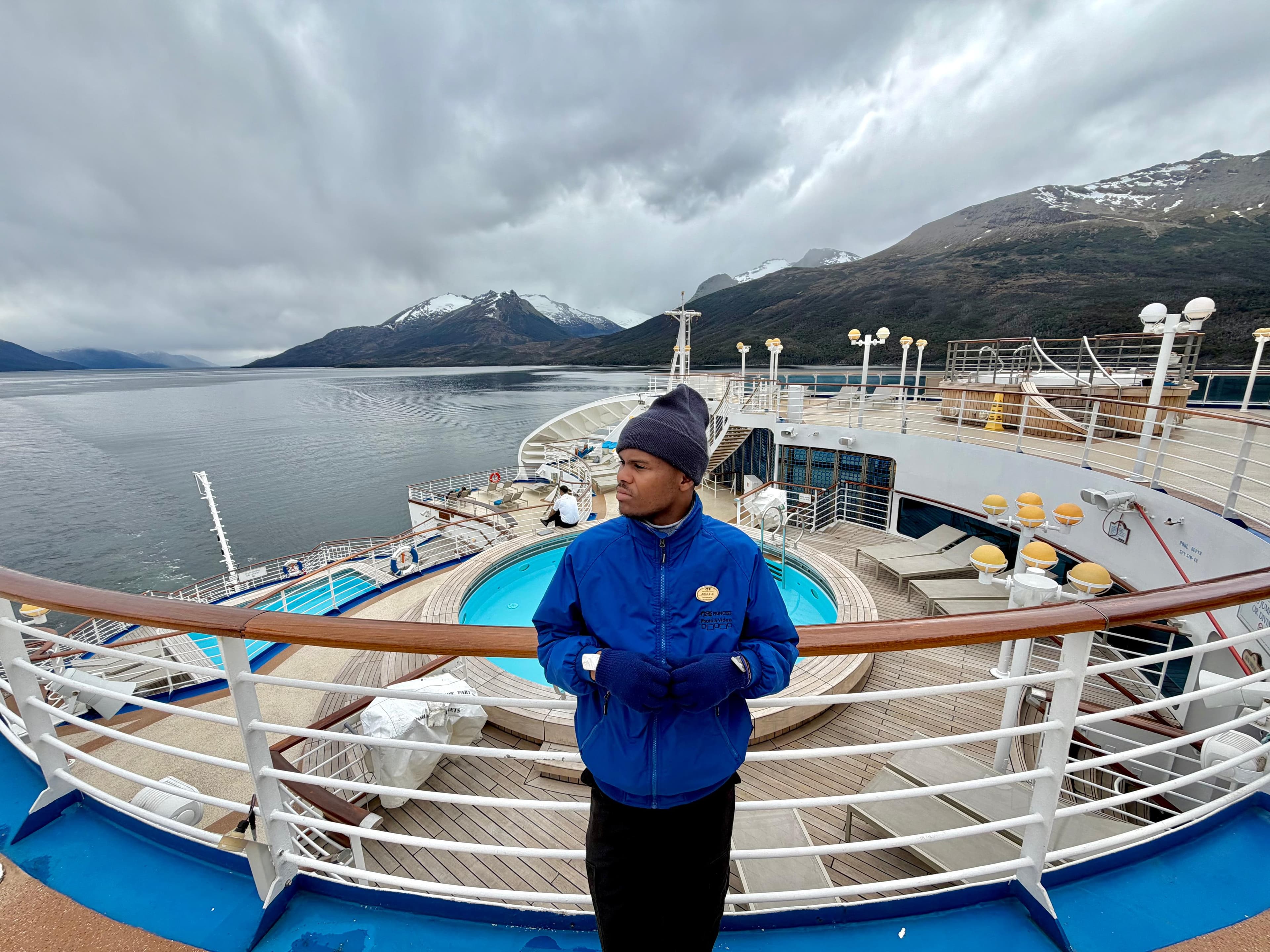 Photographer standing on a cruise ship in Antarctica